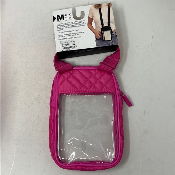 THIRTY-ONE HOT PINK POLKA DOT BAG BUNDLE CLEAR TRAVEL CROSSBODY AND SILK SCARF - Picture 4 of 16